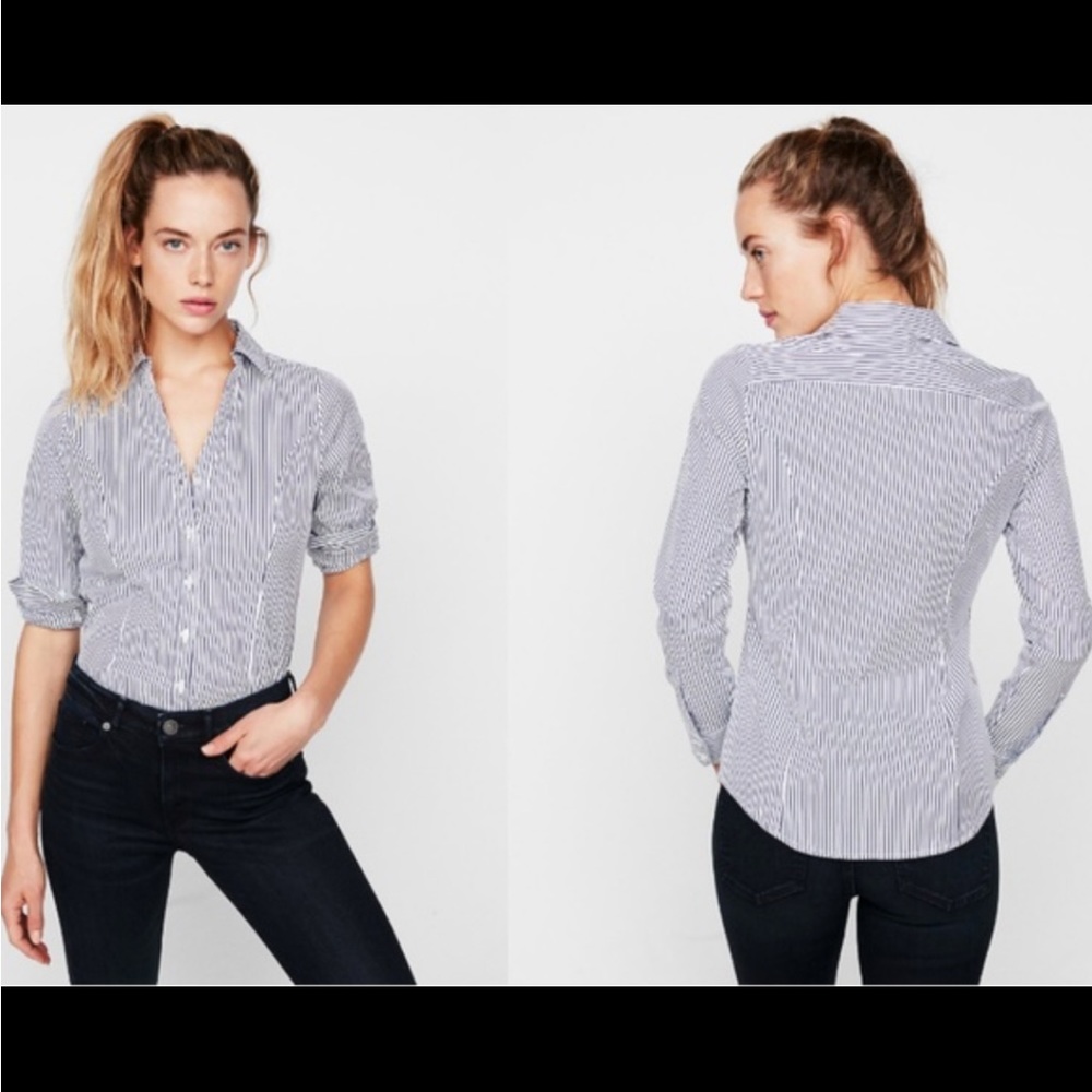 NWT Express Blue & White Striped Essential Blouse Shirt